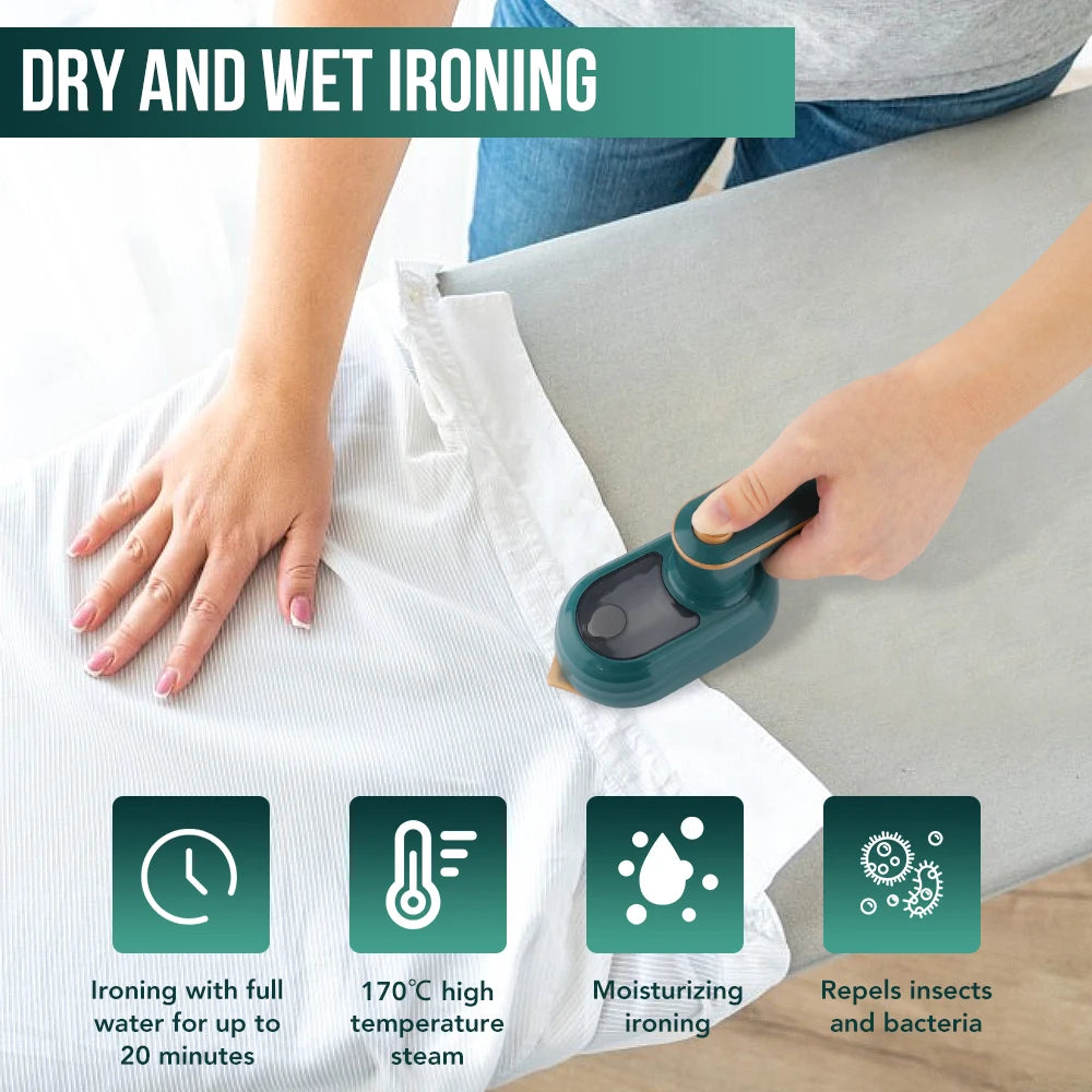 Mini Portable Garment Steamer – Handheld 2-in-1 Wet & Dry Iron for Home & Travel