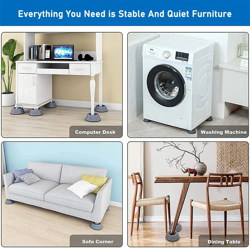 4PCS Universal Anti-Vibration Pads – Washer, Dryer & Furniture Stabilizers